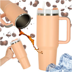 Termokruus koos kõrre ja käepidemega 1200ml pulberroosa