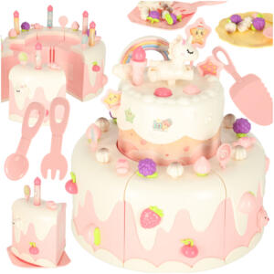 Sünnipäevatort kuhjatud lõikamiseks Velcro muusika kerge köök 16 tükki roosa