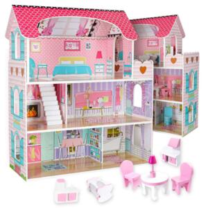 MDF puidust nukumaja + mööbel 70cm roosa LED