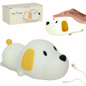 Silikoonist öösel valgustatud valge RGB koer lamades