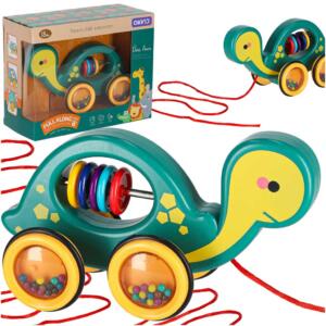 Puidust rattarattad nööril mobiilne kilpkonn